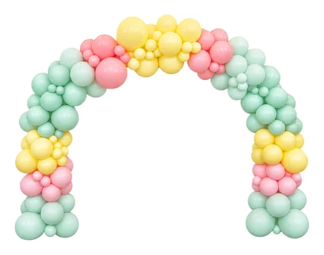Organic balloon arch in mint, pink and yellow