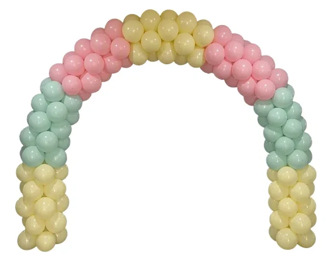 Structured balloon arch in mint, pink and yellow