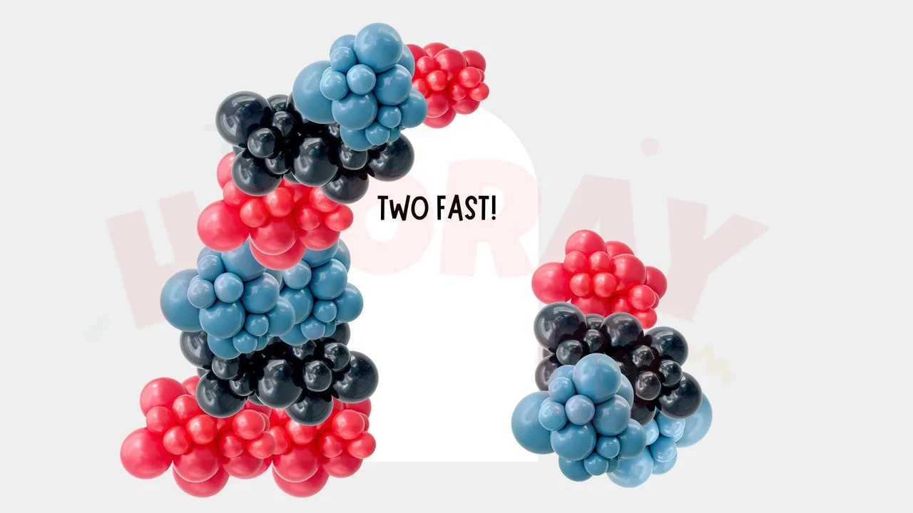 Balloon arch package with a Two Fast decal